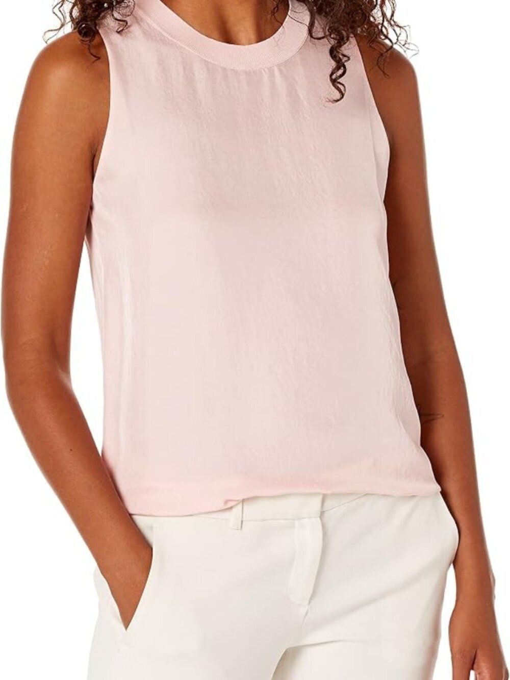 Elodie Blush Pink Sleeveless Blouse, Round Neck Flowy Sleeveless Top